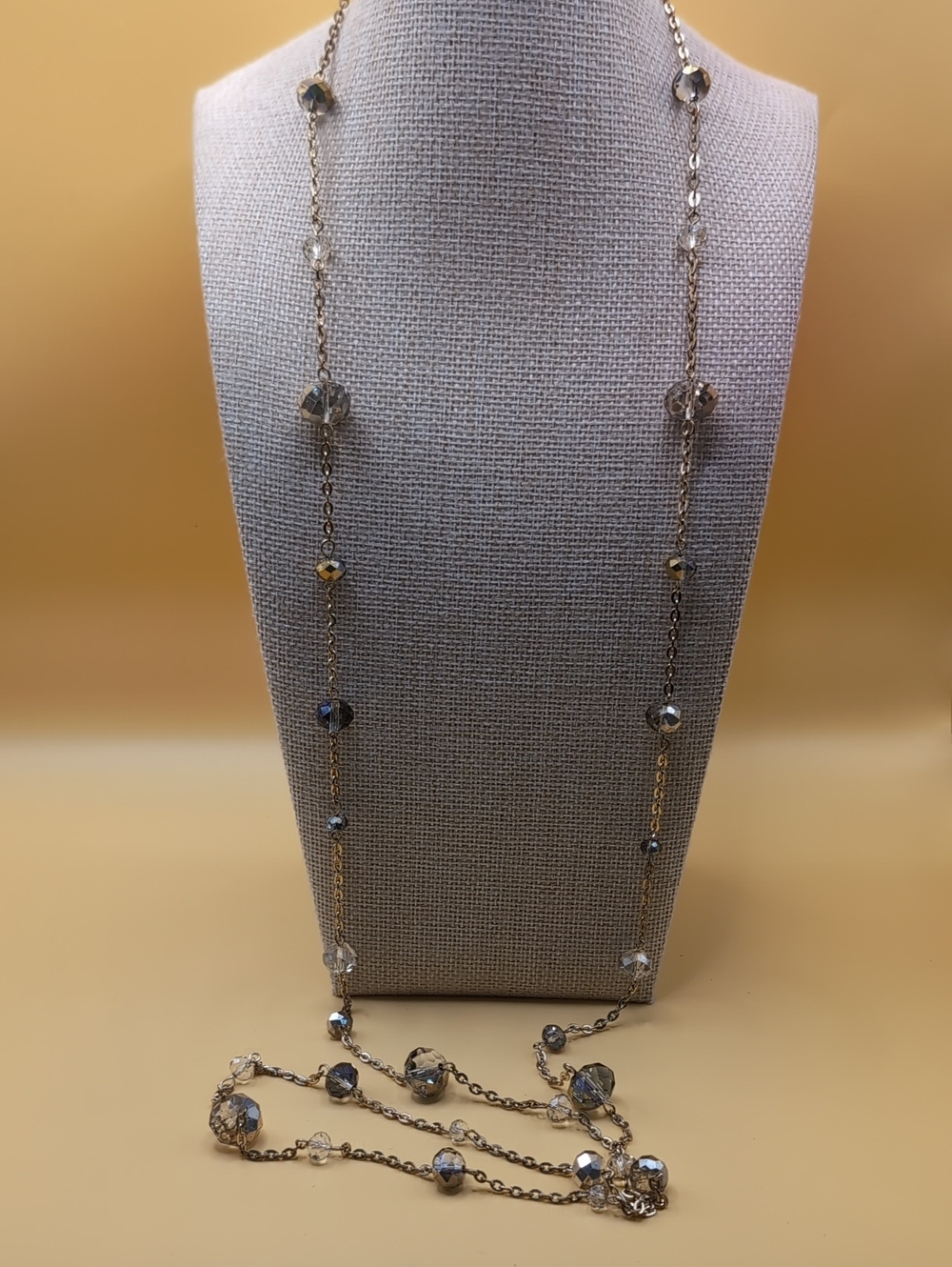 Aldo Gold Tone Crystal Station Long Necklace